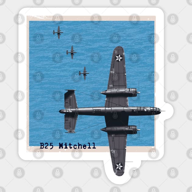 B25 Mitchell WW2 bomber airplane over the ocean Sticker by Jose Luiz Filho